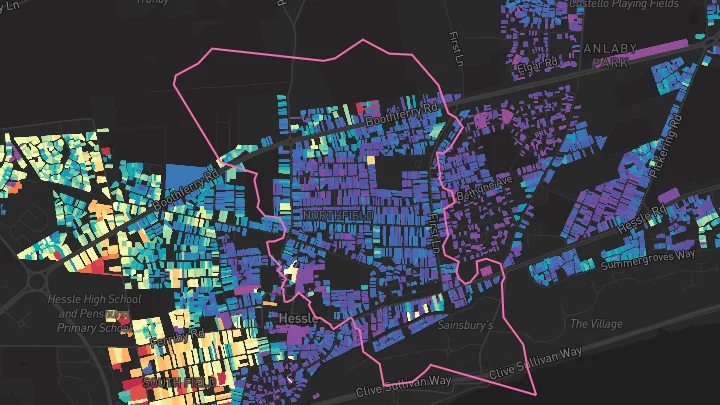 House price heatmap showing property values across Hessle