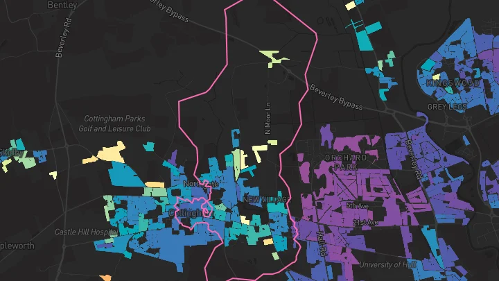 House price heatmap showing property values across Cottingham
