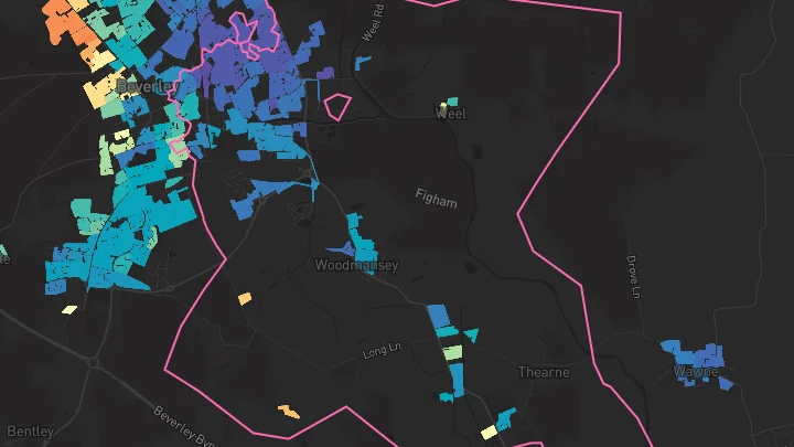 House price heatmap showing property values across Beverley