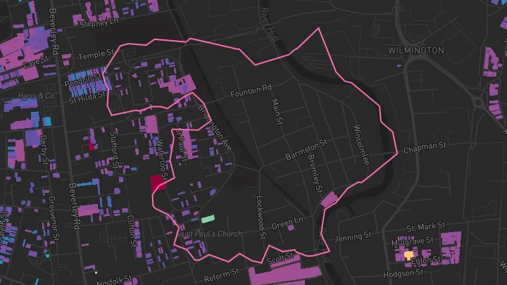 House price heatmap showing property values across Hull