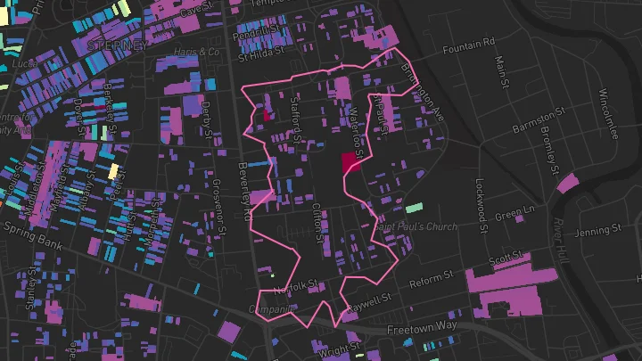 House price heatmap showing property values across Hull