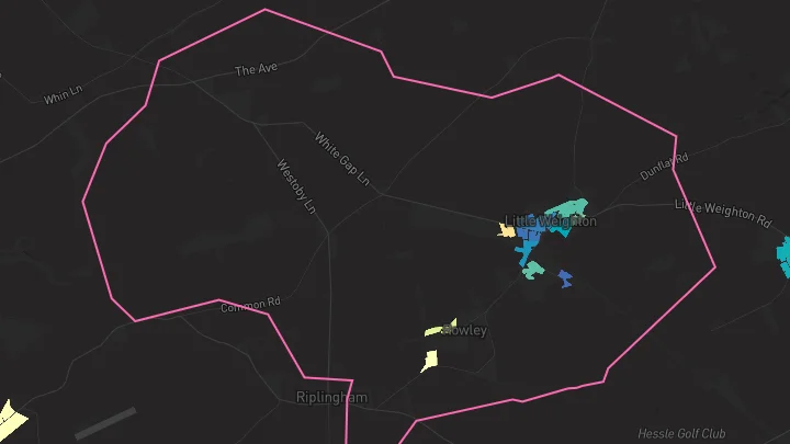 House price heatmap showing property values across Little Weighton