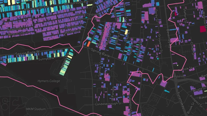 House price heatmap showing property values across Hull