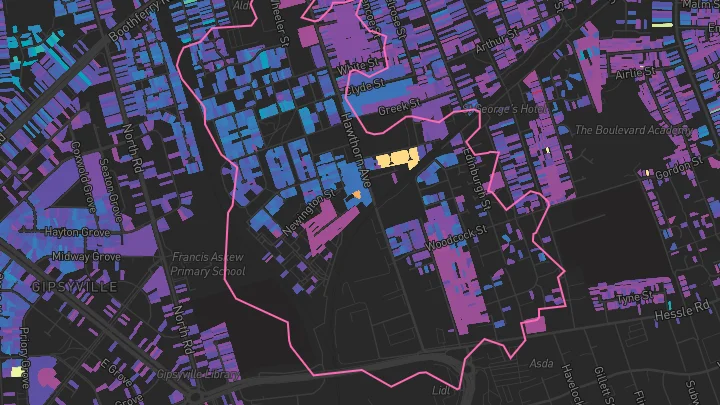 House price heatmap showing property values across Hull