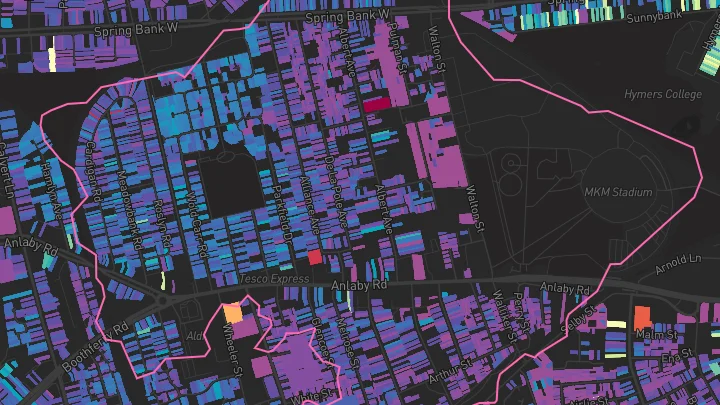 House price heatmap showing property values across Hull