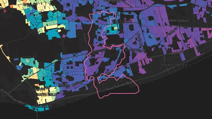 House price heatmap showing property values across Hull