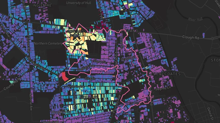 House price heatmap showing property values across Hull