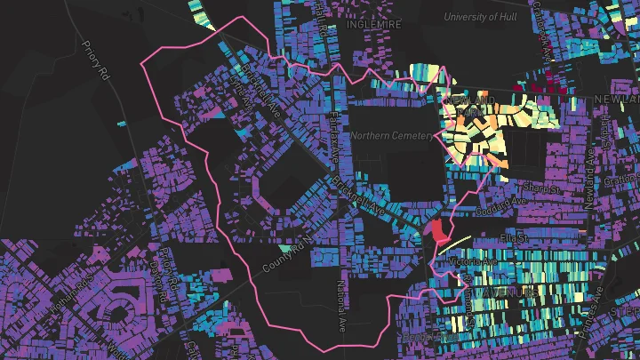 House price heatmap showing property values across Hull