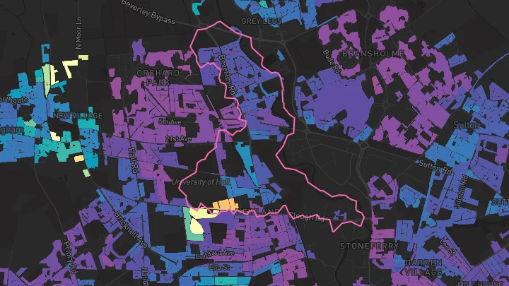 House price heatmap showing property values across Hull