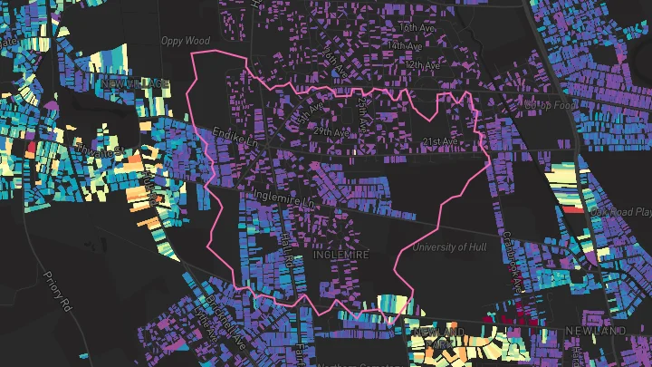 House price heatmap showing property values across Hull
