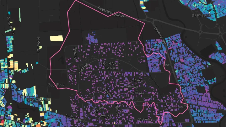 House price heatmap showing property values across Hull