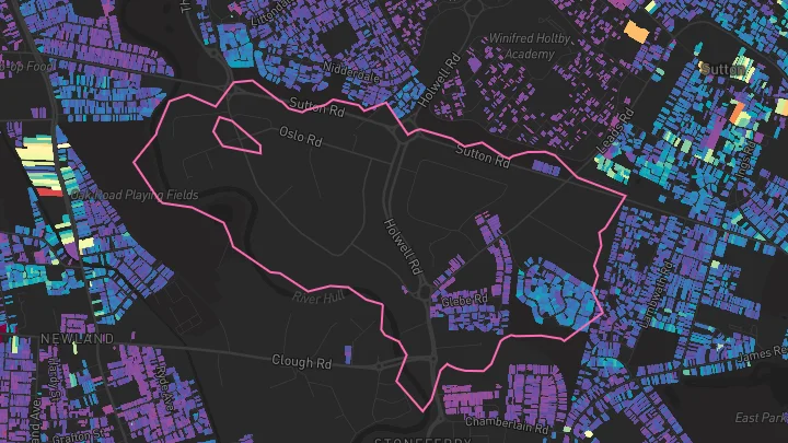 House price heatmap showing property values across Hull