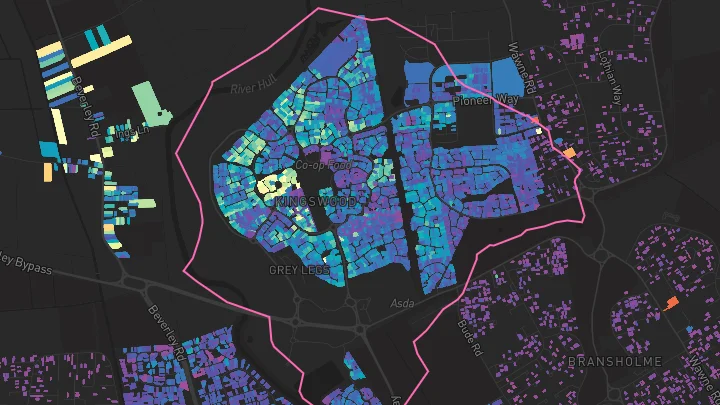 House price heatmap showing property values across Kingswood