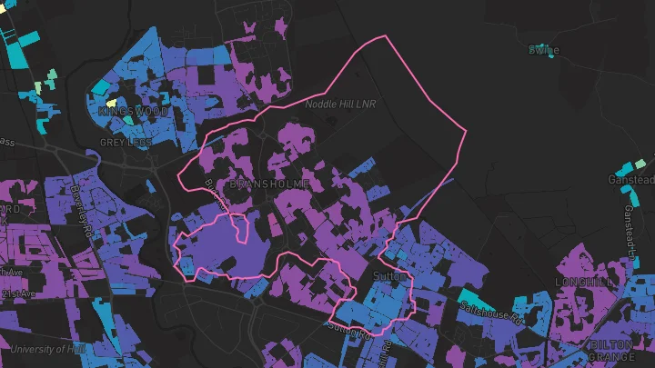 House price heatmap showing property values across Bransholme