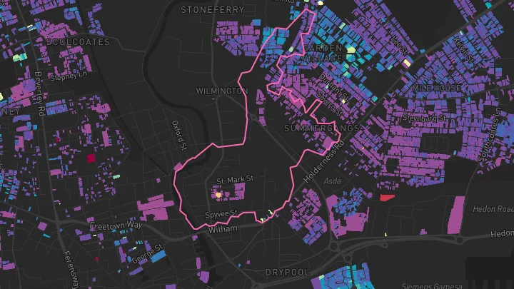 House price heatmap showing property values across Hull