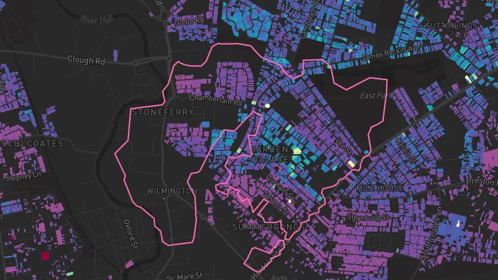 House price heatmap showing property values across Hull
