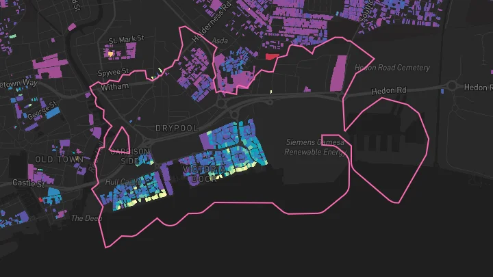House price heatmap showing property values across Hull