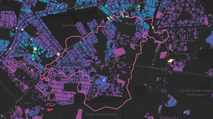 House price heatmap showing property values across Hull