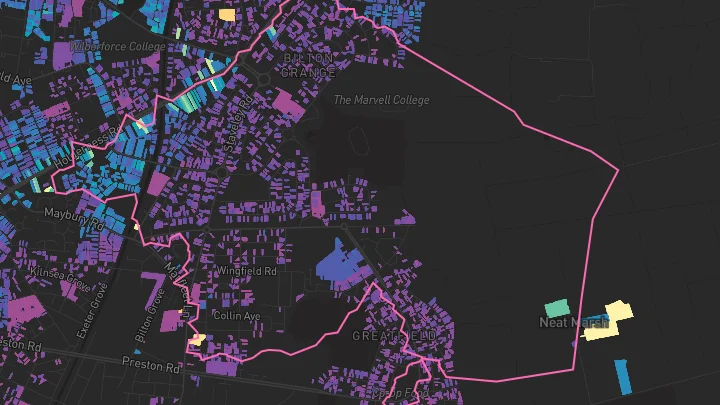House price heatmap showing property values across Hull