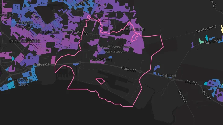 House price heatmap showing property values across Hull