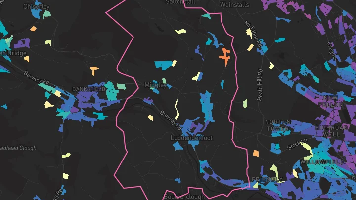 House price heatmap showing property values across Luddendenfoot