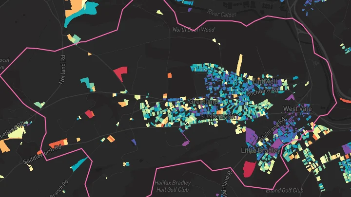 House price heatmap showing property values across Greetland