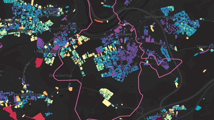 House price heatmap showing property values across Elland