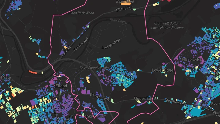 House price heatmap showing property values across Elland