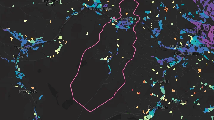 House price heatmap showing property values across Mytholmroyd