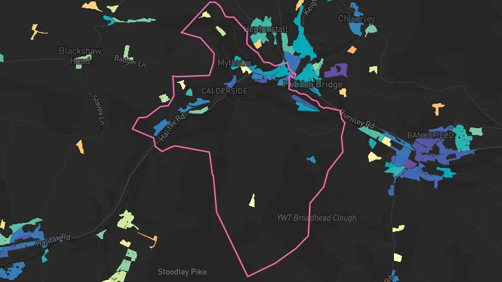 House price heatmap showing property values across Hebden Bridge