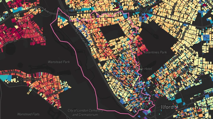 House price heatmap showing property values across Ilford