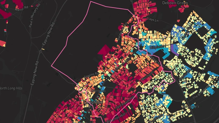 House price heatmap showing property values across Loughton