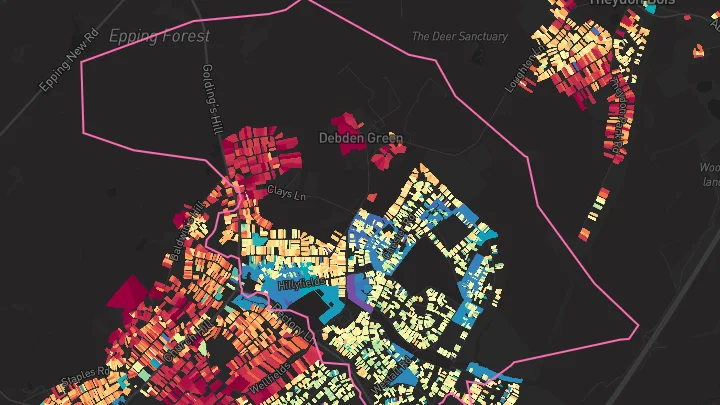 House price heatmap showing property values across Loughton
