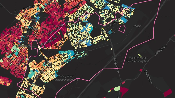 House price heatmap showing property values across Loughton