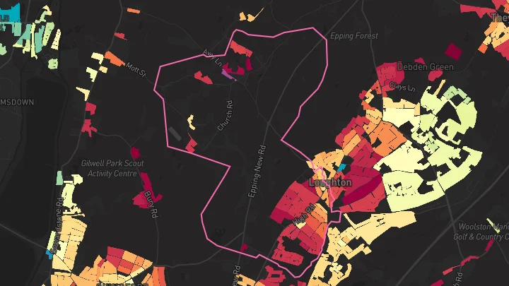 House price heatmap showing property values across Loughton