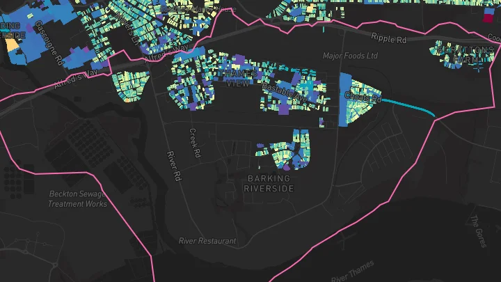 House price heatmap showing property values across Barking Riverside