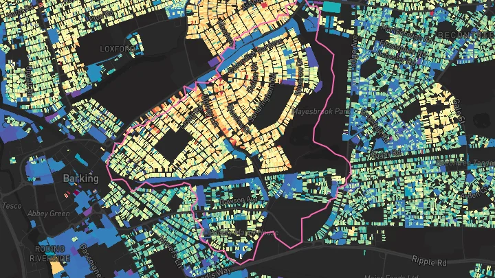 House price heatmap showing property values across Upney