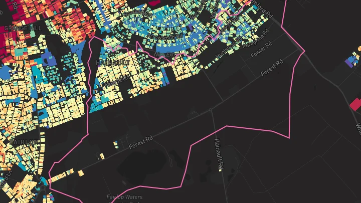 House price heatmap showing property values across Hainault