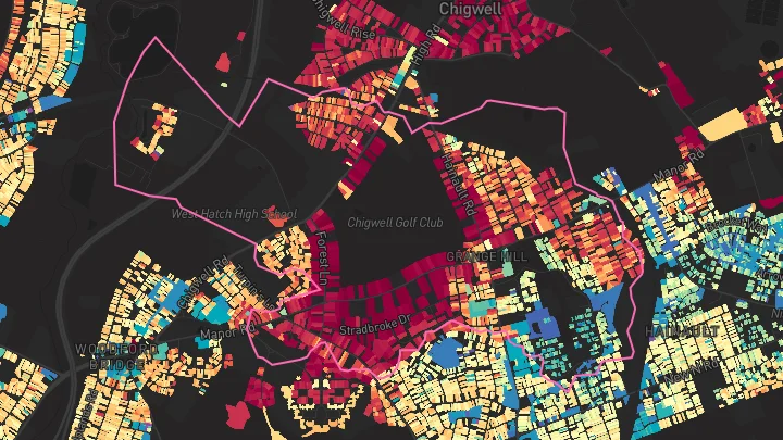 House price heatmap showing property values across Woodford