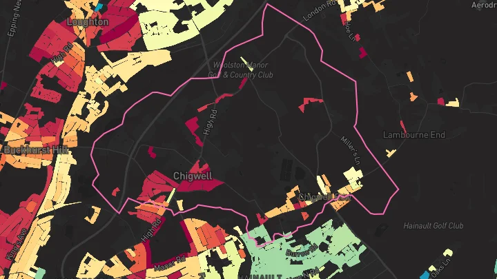 House price heatmap showing property values across Woodford