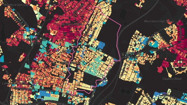 House price heatmap showing property values across Woodford
