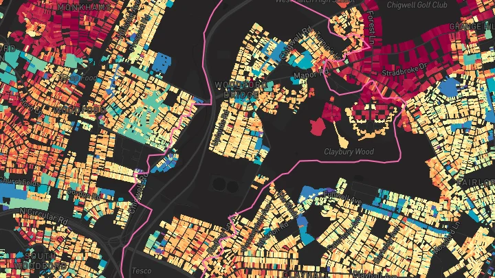 House price heatmap showing property values across Roding Valley