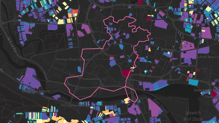 House price heatmap showing property values across Ipswich