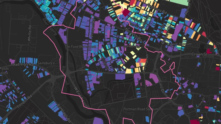 House price heatmap showing property values across Ipswich