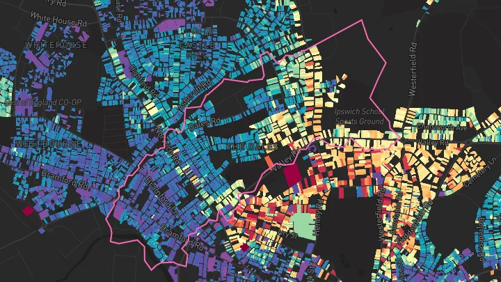 House price heatmap showing property values across Ipswich