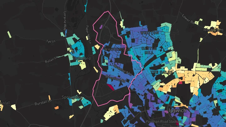 House price heatmap showing property values across Ipswich