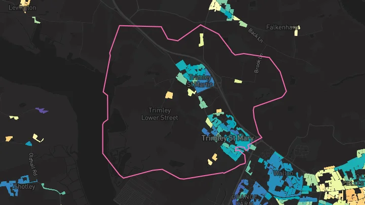 House price heatmap showing property values across Trimley St Mary