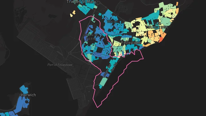House price heatmap showing property values across Felixstowe