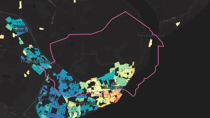 House price heatmap showing property values across Felixstowe