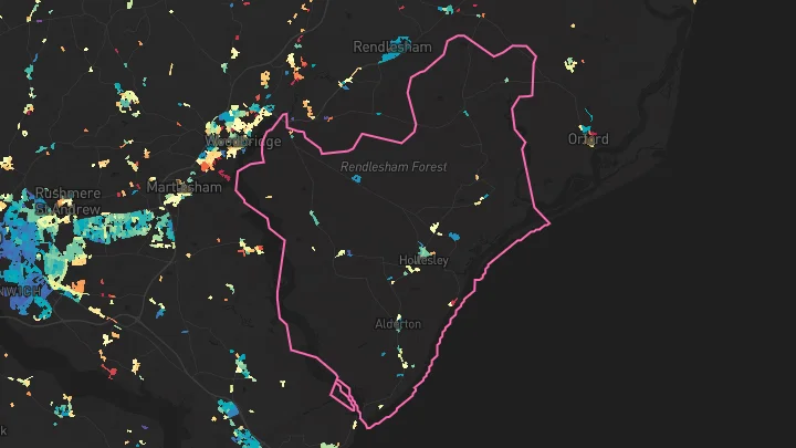 House price heatmap showing property values across Hollesley